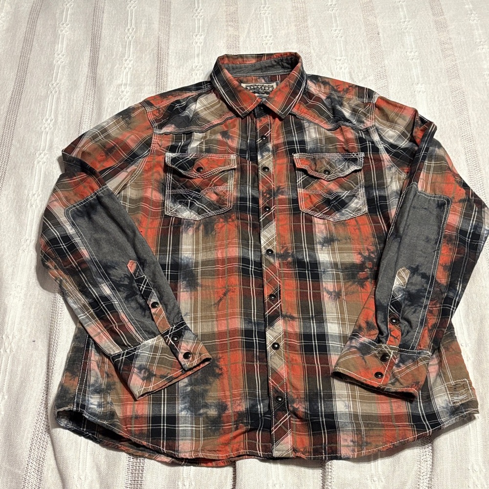 BKE Vintage Orange and Black Plaid Shirt